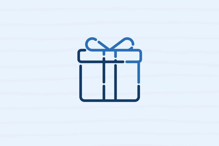 Outline of a gift box with a ribbon on a light background.