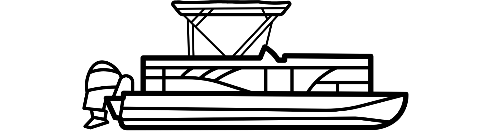 Outline of a motorboat with a canopy and outboard motor.